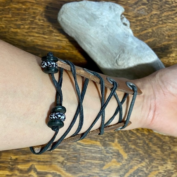 Handmade Leather Cuff Bracelet - Picture 2 of 5